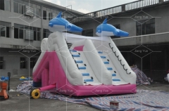 Dolphin Pink Inflatable Swimming Pool Slides For Inground Pools