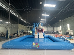 Popular Shark Shape Inflatable Water Slide Children's Outdoor Shape Water Slide with Swimming Pool Customized for Sale