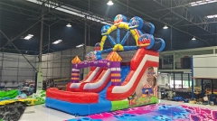 Funcity Ferris Wheel Inflatable Bouncy Castles Circus Clown Castle with Slide Combo for Kids Fun Playgrounds