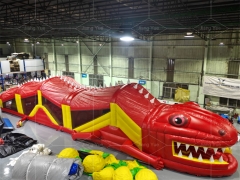 Red Crocodile Amusement Park Inflatable Obstacle Course Tunnel Run Challenge Sport Activities Game